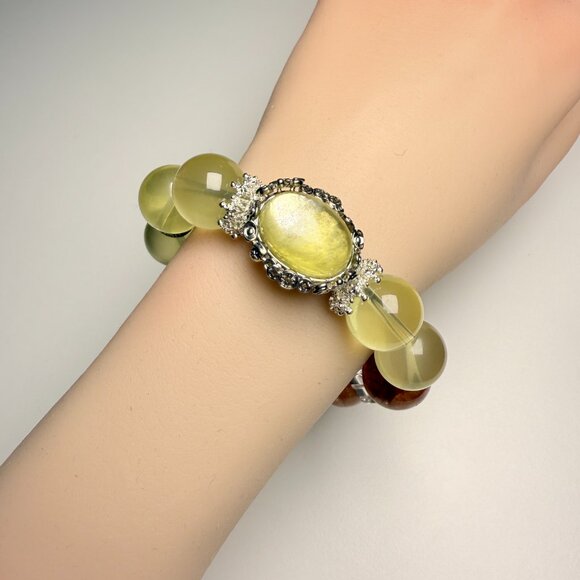 Handmade Jewelry - Bold 15mm honey-tone gemstone bracelet featuring Yellow Phantom, Cherry Quartz,